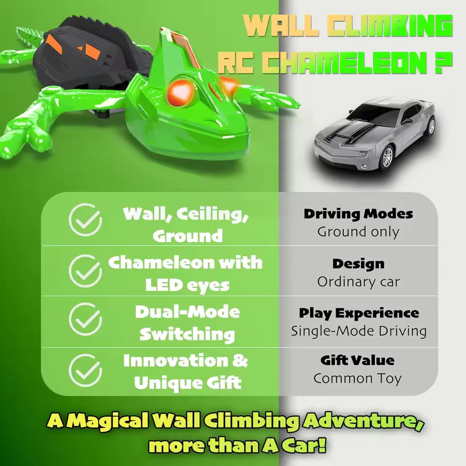 Wall Climbing RC Gecko Toy, Rechargeable Remote Control Lizard with LED Eyes